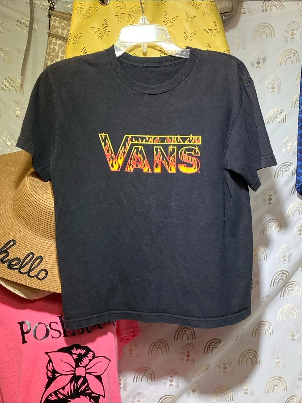 Vans Black Tee with Yellow & Red Flame Logo